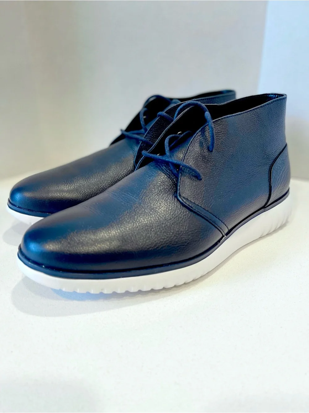 Calvin Klein Navy Leather Chukka with White Sole Size 8.5